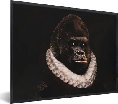 Produktbild von MuchoWow® Gerahmtes Poster Malerei - Affe - Alte Meister 80x60 cm - Poster mit Schwarzem Bilderrahmen Wandposter Rahmen Foto Bilder - Schwarzem - Mit Gestell
