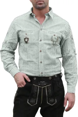 Zdjęcie produktu dla German Wear, tradycyjna koszula do lederhosen z dekoracją w zielone paski, rozmiar:S