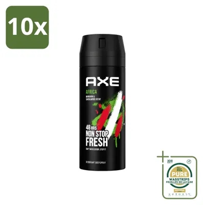 Obrázek produktu pro 10 kusů deodorantu ve spreji Axe Africa – mandarinka a santalové dřevo – 150 ml – balení