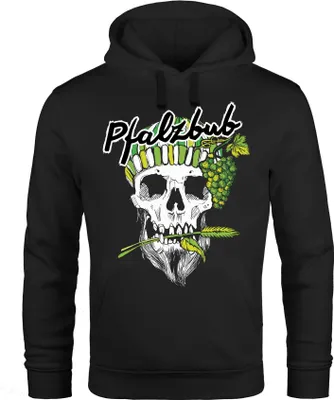 Produktbild von Hoodie Herren Pfalzbub Pfälzer Wein Skull Totenkopf Print Kapuzen-Pullover Männer Fashion Streetstyle Neverless® schwarz S