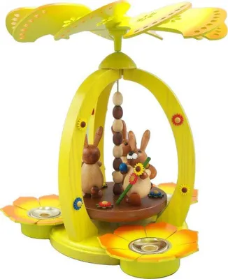 Produktbild von Osterdekoration Pyramide mit 3 Osterhasen bunt Höhe 28cm NEU