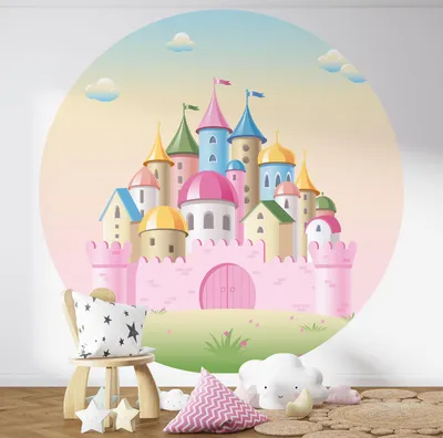 Produktbild von Runde/kreisf?rmige Tapete für Kinderzimmer – Lumaléa – Schloss – Premium-Papier 185 g, abwaschbar – Durchmesser 130 cm