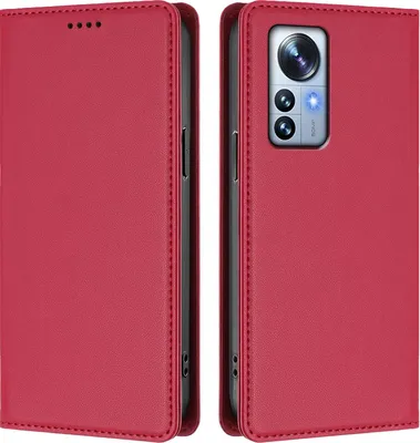 Obrázek produktu pro Kožené pouzdro pro Xiaomi 12 Pro / 12S Pro, magnetické flipové pouzdro zPolyuretankůže se stojánkem Červená