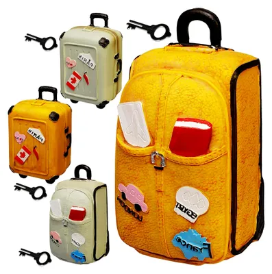 Produktbild von Spardose - Reisekoffer/Trolley - Länder & Städte - mit Schlüssel und Schloss - aus Kunstharz/Polyresin - stabile Sparbüchse