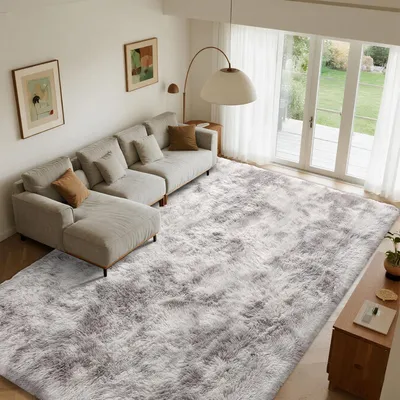 Imagen del producto de Alfombra suave y esponjosa, de 200 x 300 cm, en color gris y blanco, ideal para el salón