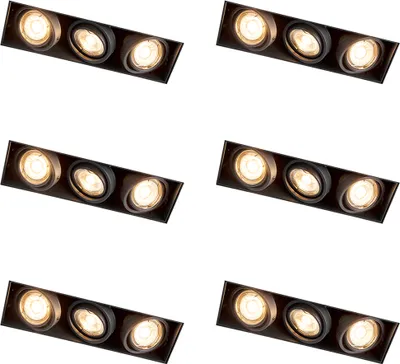 Produktbild von QAZQA - Set mit 6 Einbaustrahlern Schwarz Verstellbar Rahmenlos 3-Lichter - Oneon I Wohnzimmer I Schlafzimmer - Stahl - LED geeignet GU10