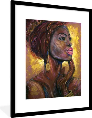 Produktbild von MuchoWow® Gerahmtes Poster Gemälde - Ölgemälde - Gold - Frau 60x80 cm - Poster mit Schwarzem Bilderrahmen Wandposter Rahmen Foto Bilder - Wohnzimmer - Dekorationen - Prämie