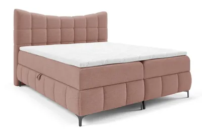 Produktbild von Boxspringbett 200x200 cm Almera mit Topper, Bettkasten - Metallfüßen, Matratze H3, Chenille, Puderrosa
