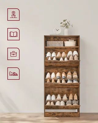 Obrázek produktu pro VASAGLE skříňka na boty, 3 klapky, výklopník na boty, botník, 139 cm vintage hnědá