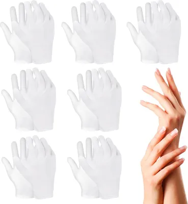 Produktbild von Abeillo Weiße Baumwollhandschuhe für Ekzeme und trockene Hände, 7 Paar, feuchtigkeitsspendende Handschuhe für Spa über Nacht, atmungsaktive Arbeitshandschuhe, weiche Handschuhe zur Inspektion von Schmuck