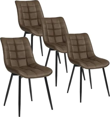 Produktbild von WOLTU Esszimmerstühle 4er-Set Küchenstuhl Polsterstuhl mit Rückenlehne, aus Kunstleder, Metallbeine, Braun