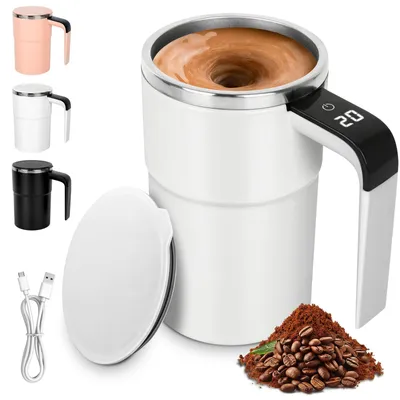 Selbstrührende Tasse 380 ml, magnetischer Rührbecher, Temperaturanzeige, Weiß