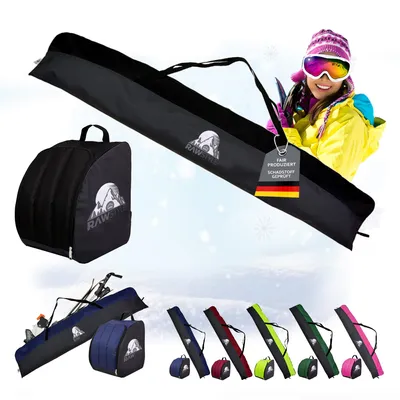 Produktbild von Rawstyle Skitasche Ski-Schuh-Tasche Set SKI-Tasche 160cm oder 180cm wasserdicht Ski Bag Ski Cover Wintersport Kombi (160cm-schwarz-schwarz)
