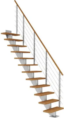 Produktbild von Pertura Mittelholmtreppe Malva Eiche Leimholz Perlgrau Gerade 75 cm 13 Stufen / 14 Steigungen Relinggeländer Graualumini