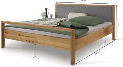 Produktbild von Bett 180x200 cm mit gepolstertem Kopfteil, Eiche massiv AVELLINO-137