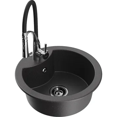 Obrázek produktu pro Mexen Diego 1-miskový granitový dřez s kuchyňskou baterií Aster, Skvrnitá černá - 6512-76-73450-07-B