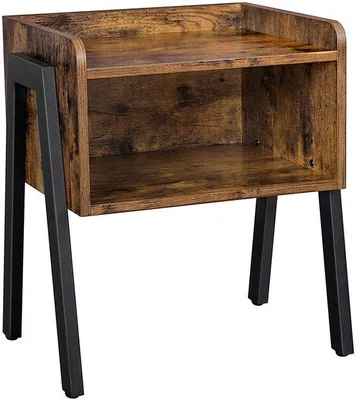 Produktbild von Unyqoos Nachttisch und Beistelltisch im industriellen Design mit retro Holzoptik und stabilen Metallbeinen