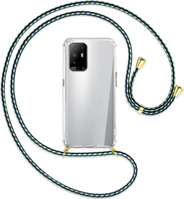 Produktbild von Handykette Backcover-Schutzhülle mit Band (Metall goldfarben) für Oppo A94 5G / F19 Pro+ 5G - grün/blau/weiß