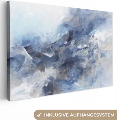 Produktbild von MuchoWow® - Leinwandbilder - Farbe - Malerei - Abstrakt - Blau, Wandbild, Wanddeko Bilder Wohnzimmer, 120x80 cm
