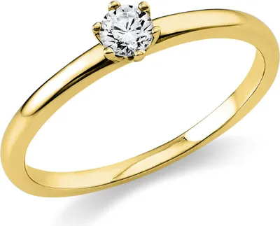 Produktbild von Solitaire Ring aus 750 Gold Gelbgold Brillant 0,15ct TW-SI B:2mm 6er-Krappe Innenumfang 59mm  Ø18.8mm