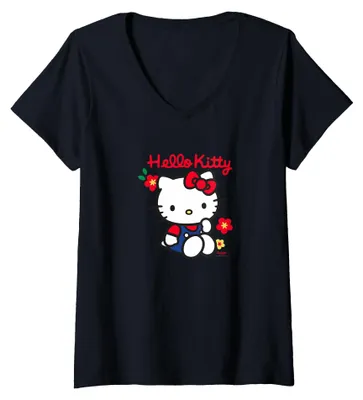Immagine prodotto di Salopette con personaggio Hello Kitty per bambine, abbinata a una maglietta a V con fiori