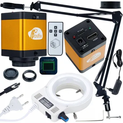 Immagine prodotto di Braccio per microscopio digitale – Supporto per microscopio con fotocamera HDMI da 12MP e illuminazione a 32 LED – Realizzato in alluminio
