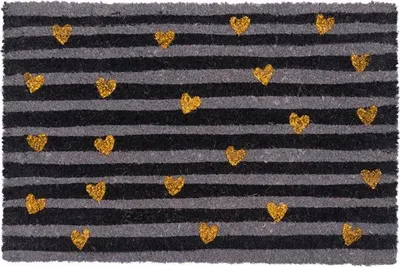 Produktbild von Fußmatte, Kokos, Universal, Grau mit Golddekor Couleur  40x60 Goldene Herzen