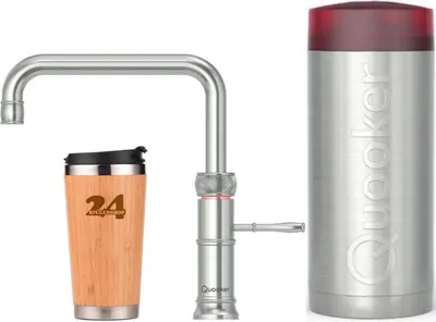 Zdjęcie produktu dla "QUOOKER CLASSIC FUSION Square COMBI B bateria ze stali nierdzewnej i 100°C (22CFSRVS)" Bateria zlewozmywakowa z funkcją wrzątku 100°C W zestawie kubek termiczny