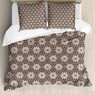 Immagine prodotto di Set copripiumino ABAKUHAUS, motivo floreale classico arabesco nei toni della terra, stile boho mediorientale, 155 x 220 cm + 80 x 80 cm, avorio caldo taupe
