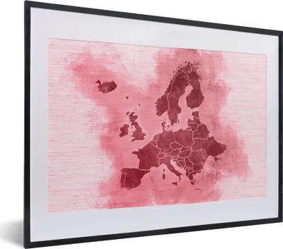 Produktbild von MuchoWow® MuchoWow® Gerahmtes Poster Karte - Europa - Rosa 40x30 cm - Poster mit zchwarzem Bilderrahmen - Bilderrahmen - Poster im Rahmen