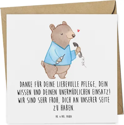 Produktbild von Mr. & Mrs. Panda Grußkarte Dankbare Pflegekraft - Weiß - Geschenk, Glückwunschkarte, Klappkarte, Dankeschön, doppelkarte, Aufmerksamkeit, Danke sagen, Pflegeberuf