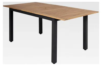 Produktbild von Ausziehtisch mit Tischplatte ausem Akazienholz und Aluminiumgestell, 180-240 x 90 x 74-76,5 cm, schwarz
