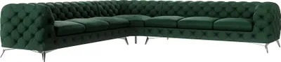 Produktbild von S-STYLE MÖBEL - Chesterfield Ecksofa Cleo mit Silber Metall Füßen aus Flasche Grün Samtstoff, B/T/H: 323 cm/ 323 cm/ 75 cm