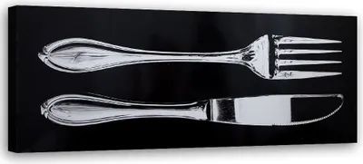 Produktbild von Leinwandbild messer und gabel 150x50 cm Feeby grau wandbild bereit zum aufhängen
