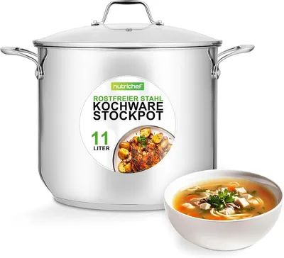 Produktbild von NutriChef nerezový hrniec 11,4 l - veľký hrniec na indukciu, s pokrievkou, žiaruvzdorný 260 °C, hrnce vhodné na indukciu, hrniec z nehrdzavejúcej ocele 18/8