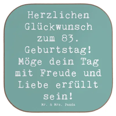 Produktbild von Mr. & Mrs. Panda Untersetzer für Gläser Spruch 83. Geburtstag - Meeresbrise - Geschenk, bieruntersetzer, Geburtstagsgeschenk, besonderer Anlass, Geburtstagsfeier 83 Jahre