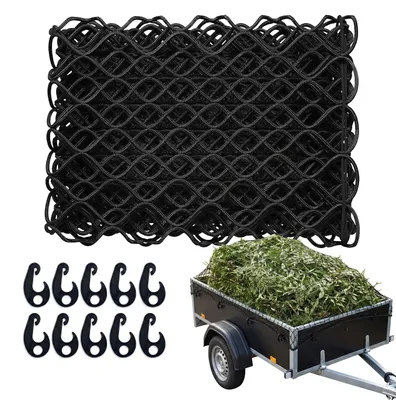Obrázok produktu pre Relaxdays, sieť na príves, 1 x 2 m, elastická, s hrubými okami, 8 hákov a gumičkou, sieť na upevnenie nákladu, ochranná sieť, čierna