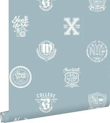 Produktbild von ESTAhome Tapete Schulembleme Hellblau 53 cm x 10.05 m