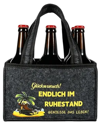Produktbild von Flaschentasche Filz mit Motiv "Ruhestand" 24x15x15cm