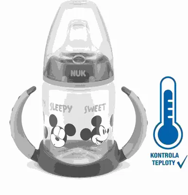 Obrázok produktu pre Dojčenská fľaša na učenie NUK Disney Mickey s kontrolou teploty 150 ml sivá