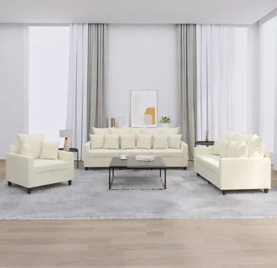 Produktbild von 3-tlg. Sofagarnitur mit Kissen Creme Samt , Schlafsofas 2024 Neu