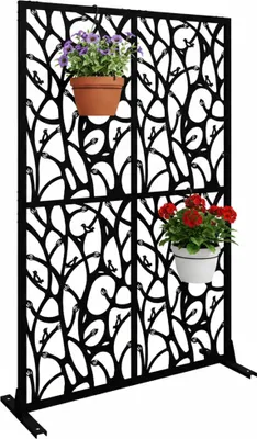 Produktbild von Relaxdays Sichtschutz, Ranken & Vögel, Garten, Balkon & Terrasse, Outdoor Paravant, HxB: 183 x 115 cm, Metall, schwarz