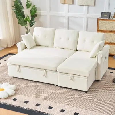 Produktbild von Chenille Ecksofa mit Schlaffunktion und Bettkasten, L-Form