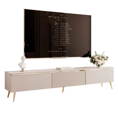 Produktbild von IDOHOME-TV-Lowboard SELIA 200 cm mit goldener Zierleiste Push to Open Fernsehschrank mit LED-Beleuchtung Geriffeltes Wohnzimmer TV-Schrank Kaschmir