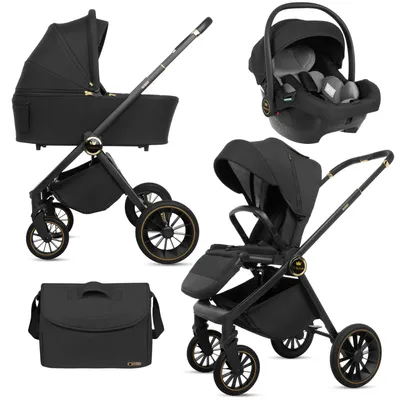Image de BabyLux® Poussette 3en1 Set Rosso, Noire, Pliable Léger Set De Poussettes Combinées Baignoire Pour Bébé, Buggy , Siège Auto I-Size, Plus D'accessoire