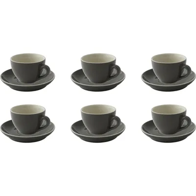 Produktbild von Palmer Colors Cappuccinotasse mit Untertasse, 18 cl, grau Porzellan, spülmaschinenfest, 6 Stück