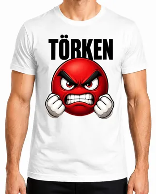 Produktbild von TÖRKEN wütender Emoji rot geballte Fäuste Comic Herren T-Shirt roter Smiley Comic grunge, Weiß, XXL