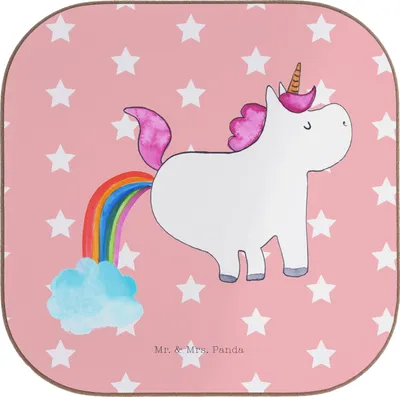 Produktbild von Mr. & Mrs. Panda Untersetzer für Gläser Einhorn Pupsen - Rot Pastell - Geschenk, Holzuntersetzer, Lustig, Tasse, Pups, Unicorn, Tassenuntersetzer, gläseruntersetzer, Spaß