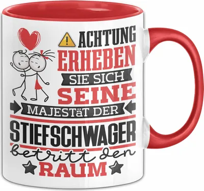 Produktbild von Stiefschwager Geschenk Tasse Lustiger Spruch Erheben Sie Sich Der Stiefschwager Betritt den Raum (Rot)