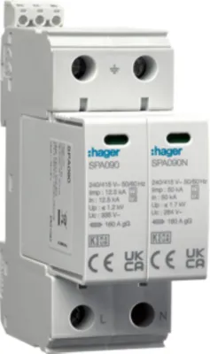Produktbild von Überspannungs-Ableiter SPD T1+T2 MOV 2P TN-S/TT Netzwerk Iimp=25kA In=50kA Up≤1,2kV Kontakt SPA911 Hager
